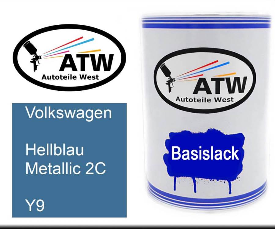 Volkswagen, Hellblau Metallic 2C, Y9: 500ml Lackdose, von ATW Autoteile West.